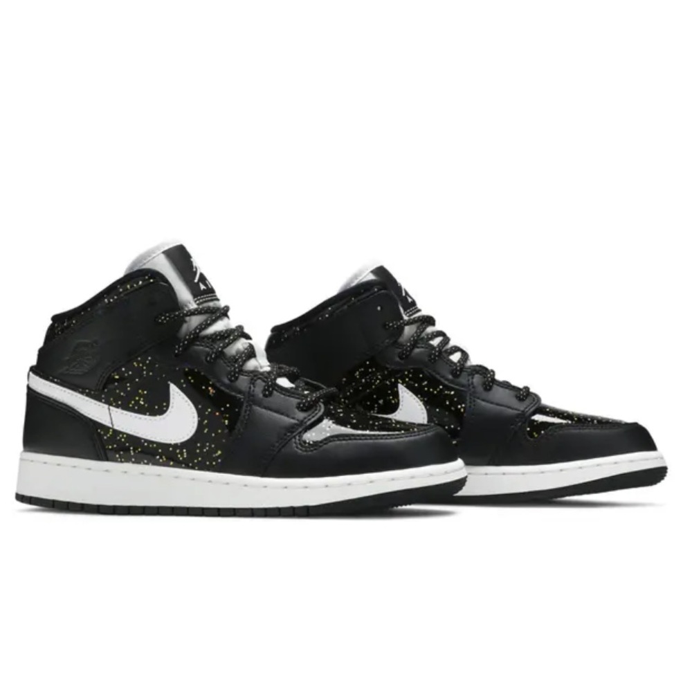 Nike Kids Black and White High-Top Sneakers with Gold Speckle